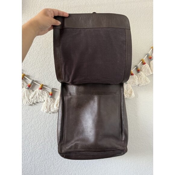 J. Crew 100% Leather Brown Satchel Messenger Bag Laptop Travel Business Large - Picture 4 of 11